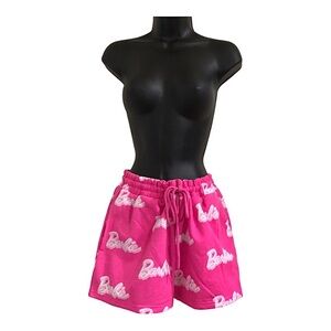 Barbie pink Barbie monogram drawstring‎ waist sweats pocketed shorts size large